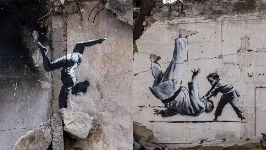 EN VIDEO | Los impresionantes grafiti de Banksy en los edificios devastados por la guerra en Ucrania