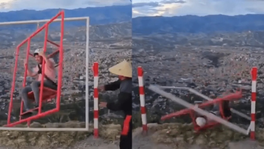 Un joven se decidió participar en un juego extremo y lo grabaron, justo, cuando se fue por un barranco. El video rápidamente se hizo viral