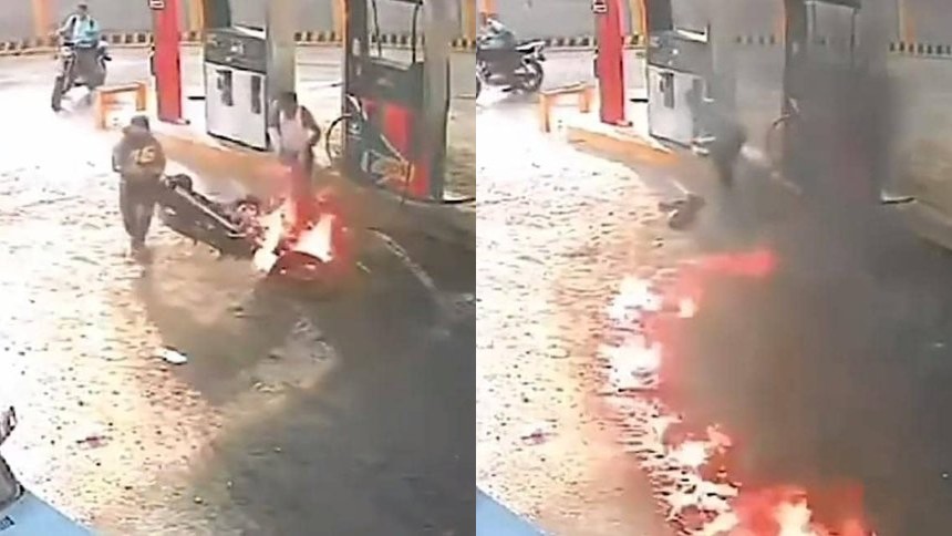 VIDEO: Moto se incendió mientras se surtía de gasolina en estación de servicio del estado Vargas