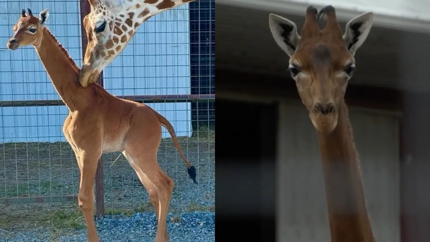 Kipekee, la jirafa sin manchas que nació en 2023 y se convirtió en un símbolo de rareza y esperanza en el Zoológico Brights de Tennessee (EEUU), murió inesperadamente y ahora se investiga las cuasas.  